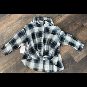 Tied flannel blouse